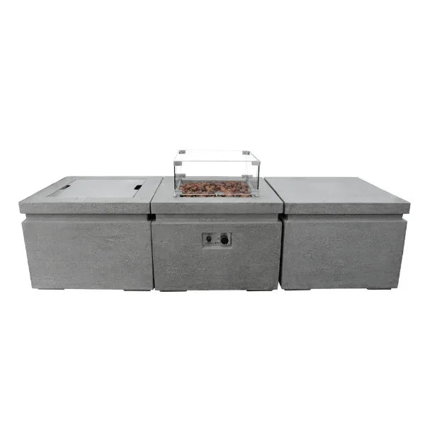 Elementi Dover fire table with windscreen, concrete finish, no flame, on white background