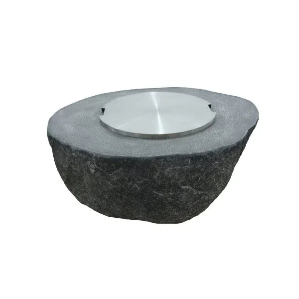 Elementi Fiery Rock fire table with stainless steel lid on white background