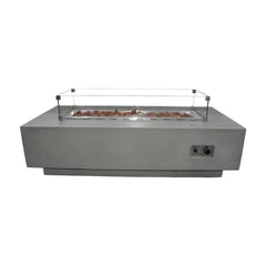 Elementi Granville wind screen installed on rectangular fire table, no flame, white background