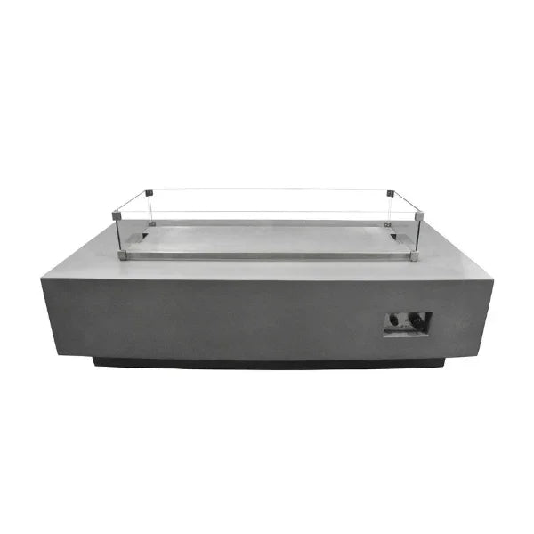 Elementi Granville wind screen with stainless steel lid on rectangular fire table, white background