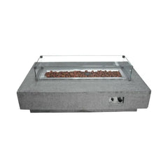 Elementi Hampton rectangular fire table with windscreen, gray concrete finish, no flame, on white background