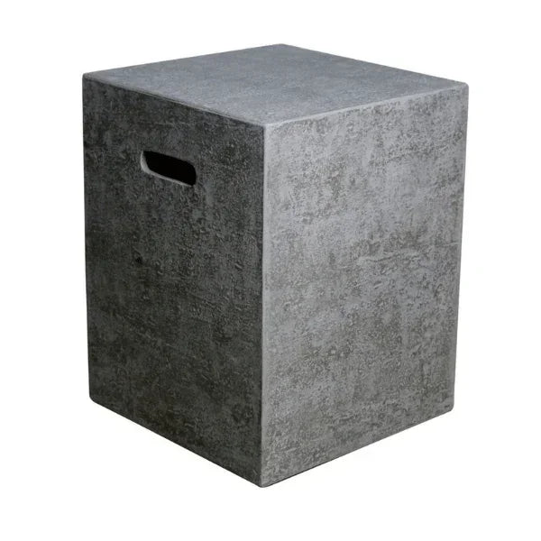 Elementi Manhattan or Hampton tank cover, gray concrete finish, cube shape, on white background