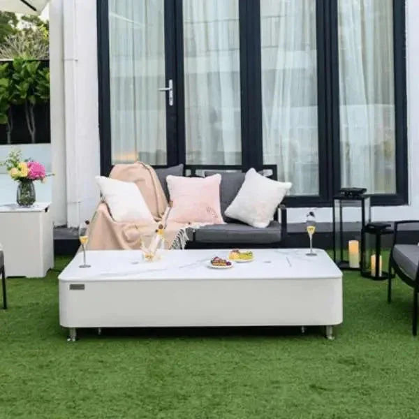 Elementi Plus Athens 62" Marble Porcelain Top Fire Table - Bianco White - Green Vista Living