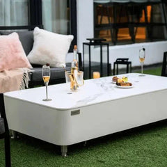 Elementi Plus Athens 62" Marble Porcelain Top Fire Table - Bianco White - Green Vista Living