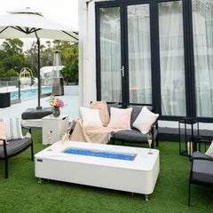 Elementi Plus Athens 62" Marble Porcelain Top Fire Table - Bianco White - Green Vista Living