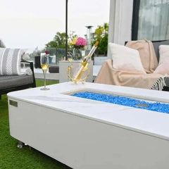 Elementi Plus Athens 62" Marble Porcelain Top Fire Table - Bianco White - Green Vista Living