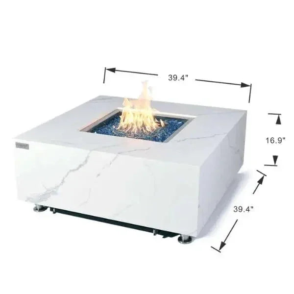 Elementi Plus Bianco 40" Marble Porcelain Fire Table - Bianco White - Green Vista Living