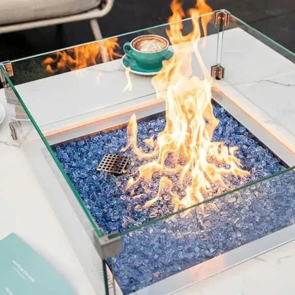 Elementi Plus Bianco 40" Marble Porcelain Fire Table - Bianco White - Green Vista Living