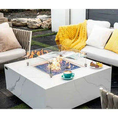 Elementi Plus Bianco 40" Marble Porcelain Fire Table - Bianco White - Green Vista Living