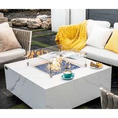 Elementi Plus Bianco White Marble Porcelain Fire Table OFP103BW - Green Vista Living