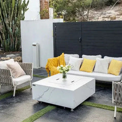Elementi Plus Bianco 40" Marble Porcelain Fire Table - Bianco White - Green Vista Living