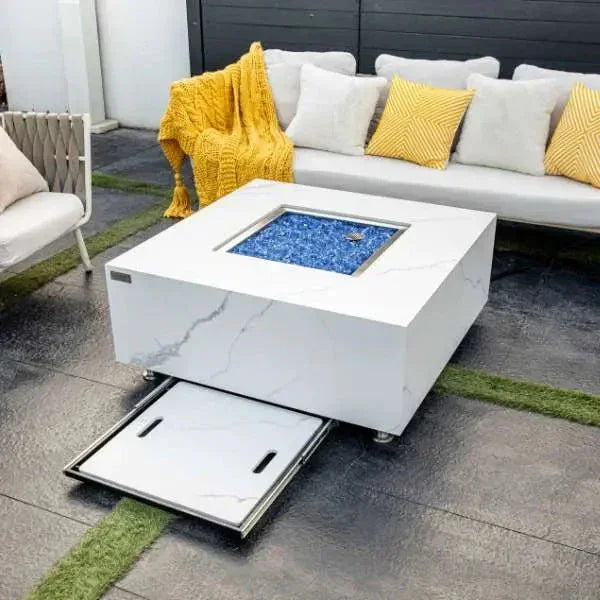 Elementi Plus Bianco 40" Marble Porcelain Fire Table - Bianco White - Green Vista Living