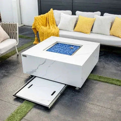 Elementi Plus Bianco 40" Marble Porcelain Fire Table - Bianco White - Green Vista Living
