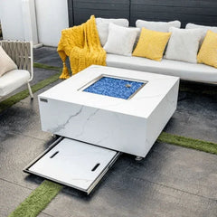 Elementi Plus Bianco White Marble Porcelain Fire Table OFP103BW - Green Vista Living