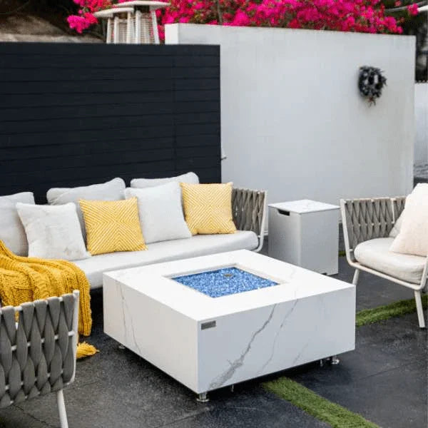 Elementi Plus Bianco White Marble Porcelain Fire Table OFP103BW - Green Vista Living