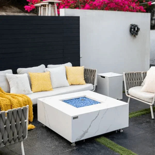 Elementi Plus Bianco White Marble Porcelain Fire Table OFP103BW - Green Vista Living