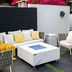 Elementi Plus Bianco 40" Marble Porcelain Fire Table - Bianco White - Green Vista Living