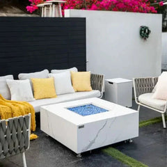 Elementi Plus Bianco 40" Marble Porcelain Fire Table - Bianco White - Green Vista Living