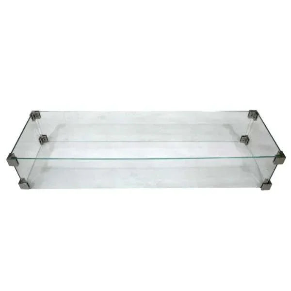 Elementi Plus rectangular glass wind screen with metal brackets for fire pit protection