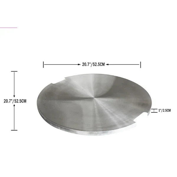Elementi stainless steel lid for Columbia fire table, round shape, 20.7 inch diameter, with dimensions shown