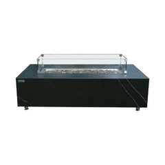 Elementi Varna porcelain fire table with windscreen, black rectangular design on white background