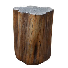 Elementi Warren seat in redwood finish, tree stump design, on white background