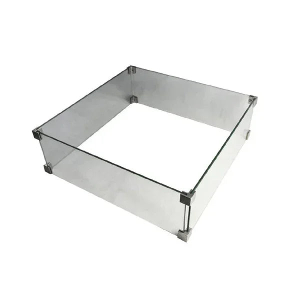 Elementi wind screen for Manhattan fire table, Modeno Aurora fire pit table, glass panel, on white