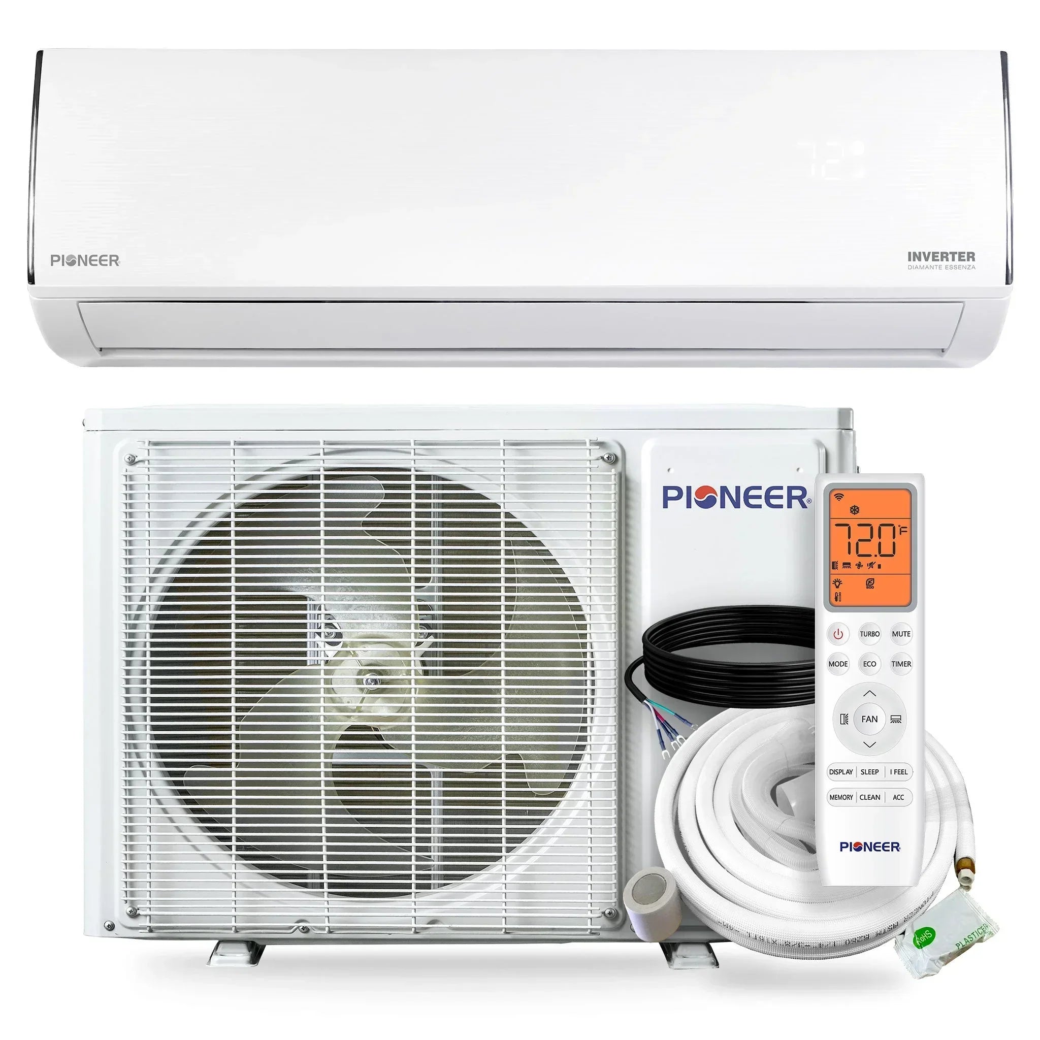 Pioneer® Diamante Essenza™ 35,000 BTU 17 SEER2 230V High-Wall Ductless Mini-Split Air Conditioner Inverter Heat Pump with 16 Ft. Kit - Green Vista Living
