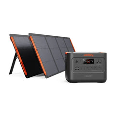 Jackery Explorer 3000 V2 portable power station with foldable solar panels, black and orange