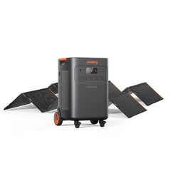 Jackery portable power station with foldable solar panels, inverter and battery backup