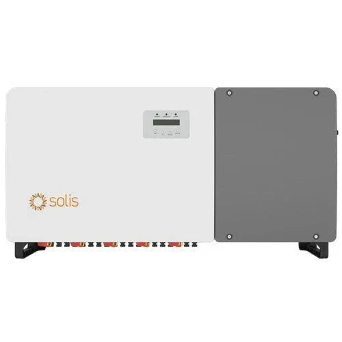 Solis solar inverter with digital display, white and gray housing, energy equipment