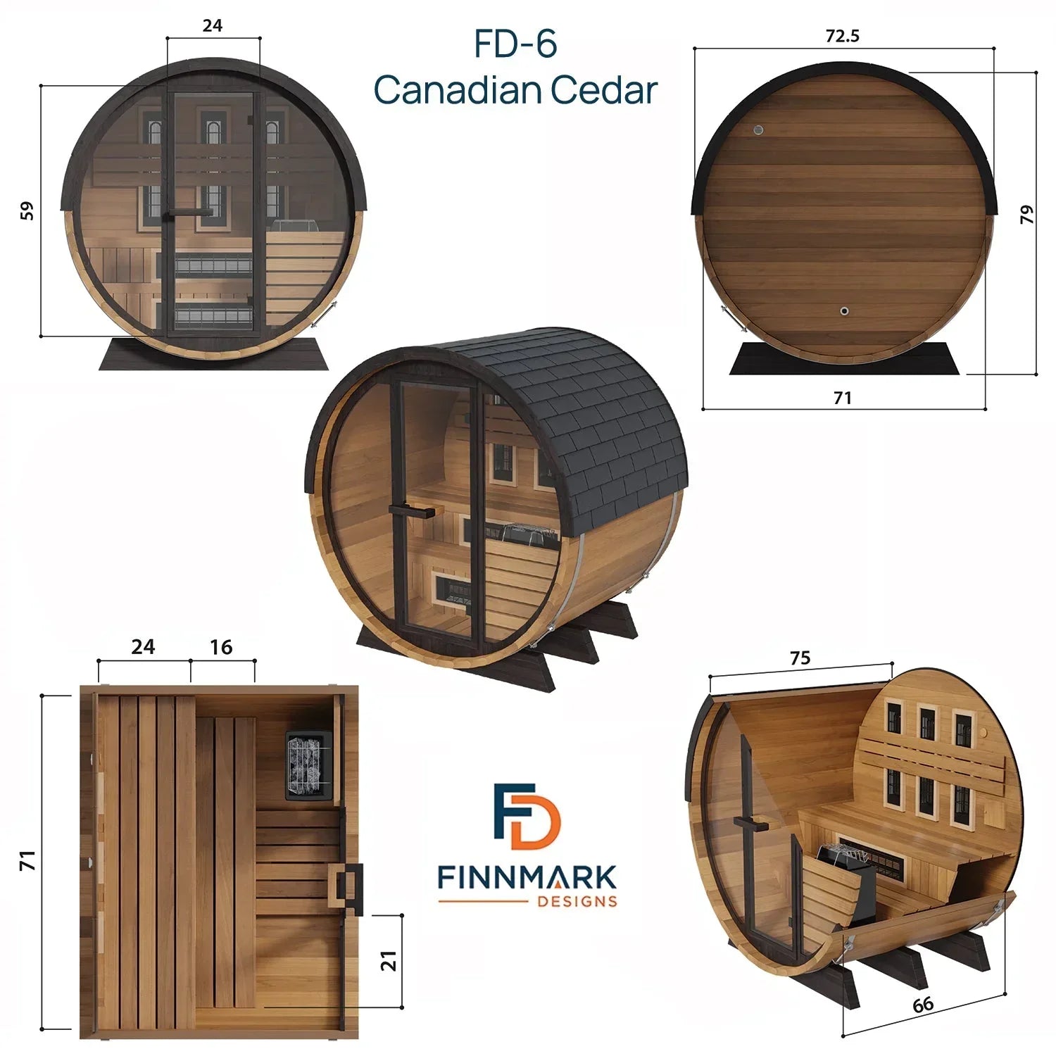 Finnmark 4-Person Hybrid Outdoor Infrared & Traditional Cedar Barrel Sauna | FD-6 - Green Vista Living