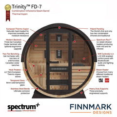Finnmark Thermo-Aspen Combination Barrel Sauna FD-7 - Green Vista Living