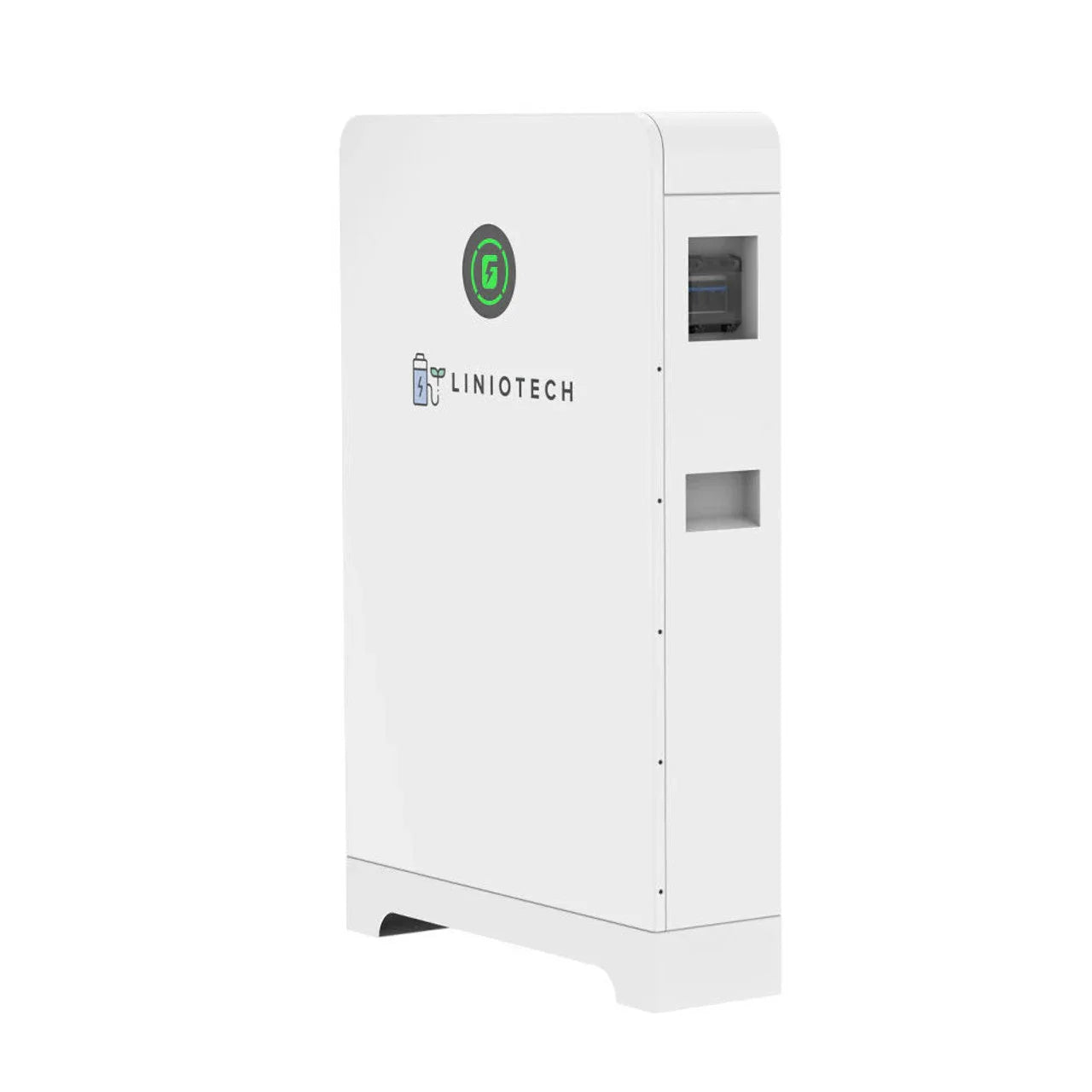 LINIOTECH white power inverter with ports and green logo, modern standalone unit