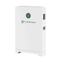 Liniotech white inverter battery unit with front logo and side vents, modern design