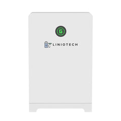 Liniotech white inverter battery unit with logo and power icon on front panel