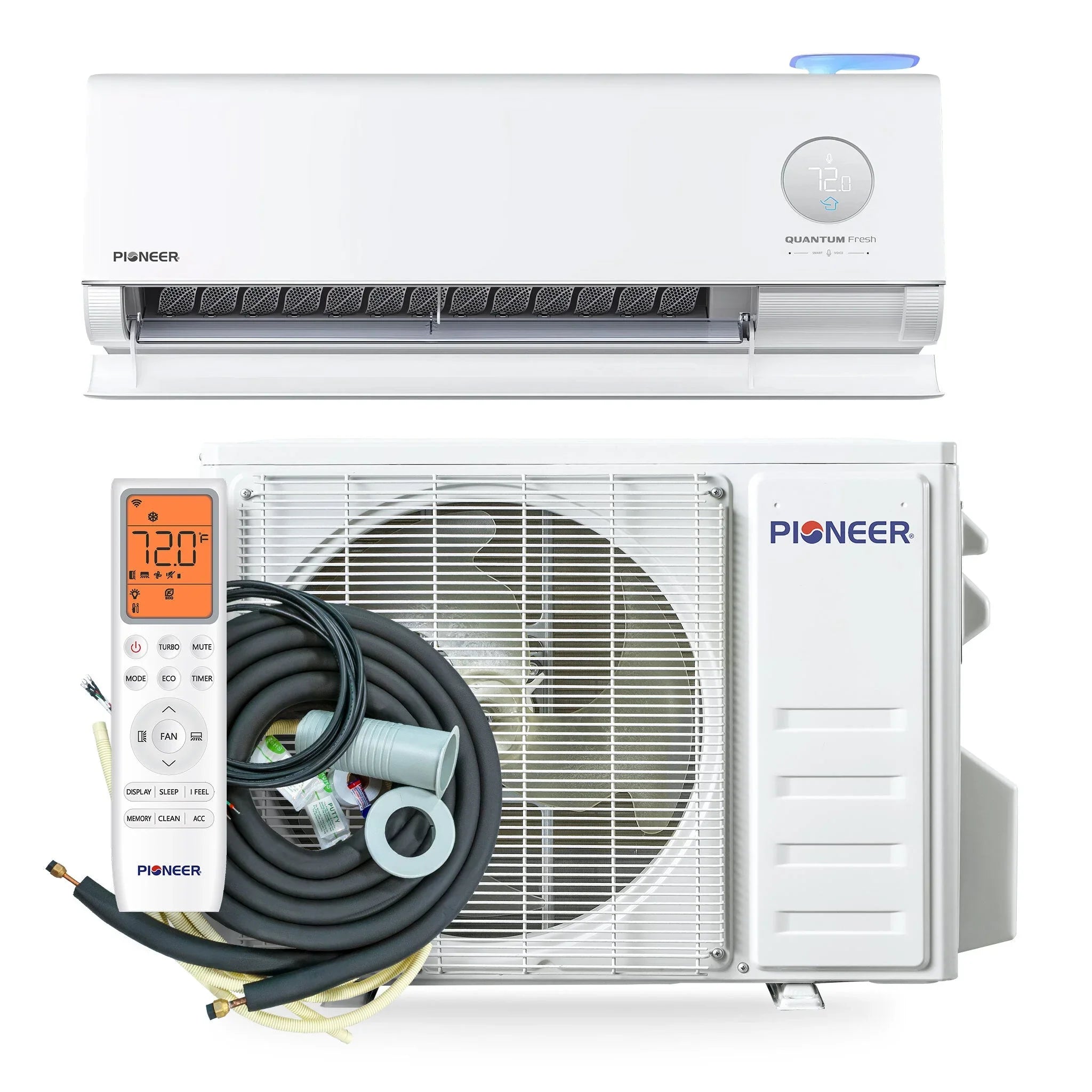 Pioneer® Quantum Fresh™ 12,000 BTU 24 SEER2 High-Wall Ductless Mini-Split Fresh Air Conditioner Inverter Heat Pump Full Set - Green Vista Living