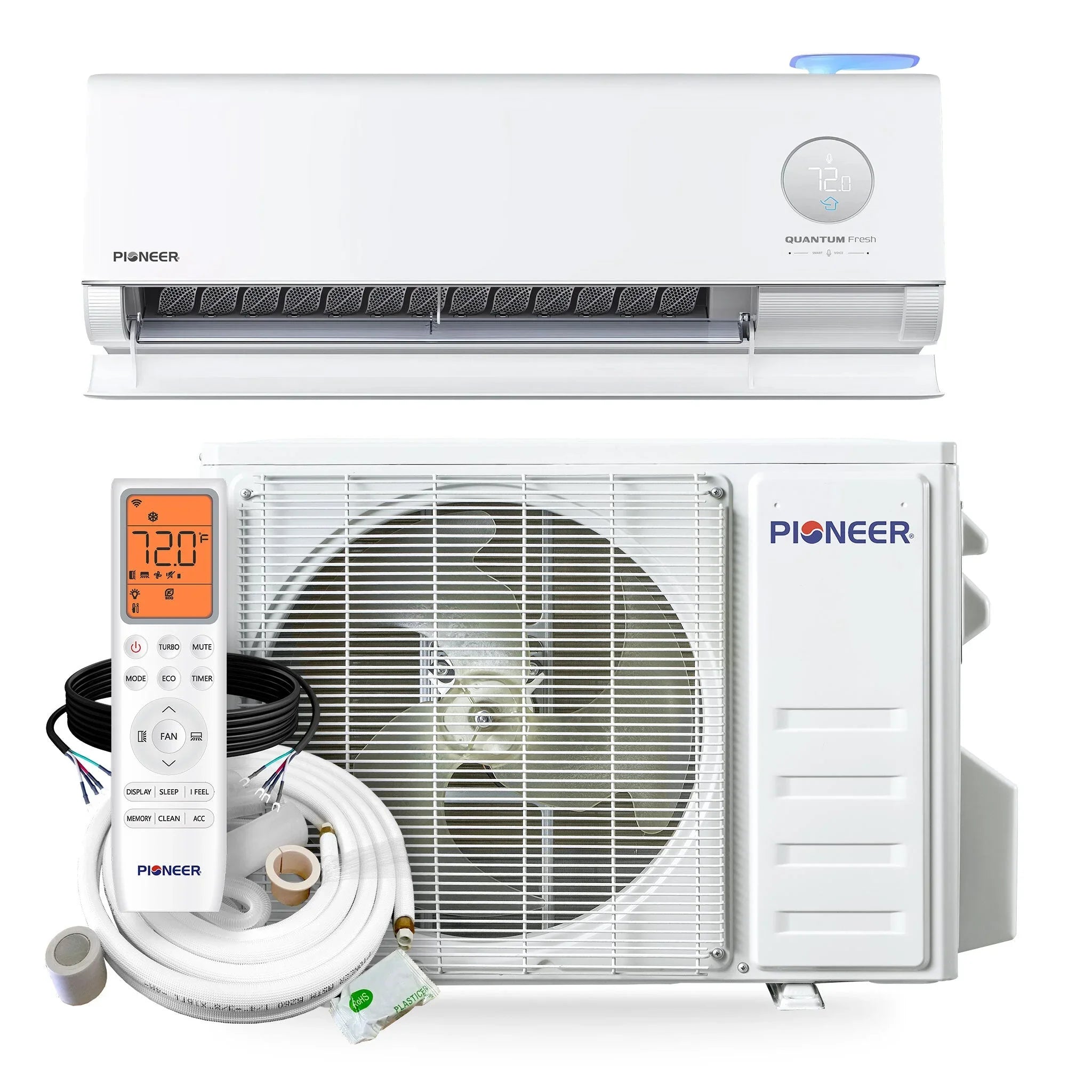 Pioneer® Quantum Fresh™ 12,000 BTU 24 SEER2 High-Wall Ductless Mini-Split Fresh Air Conditioner Inverter Heat Pump Full Set - Green Vista Living