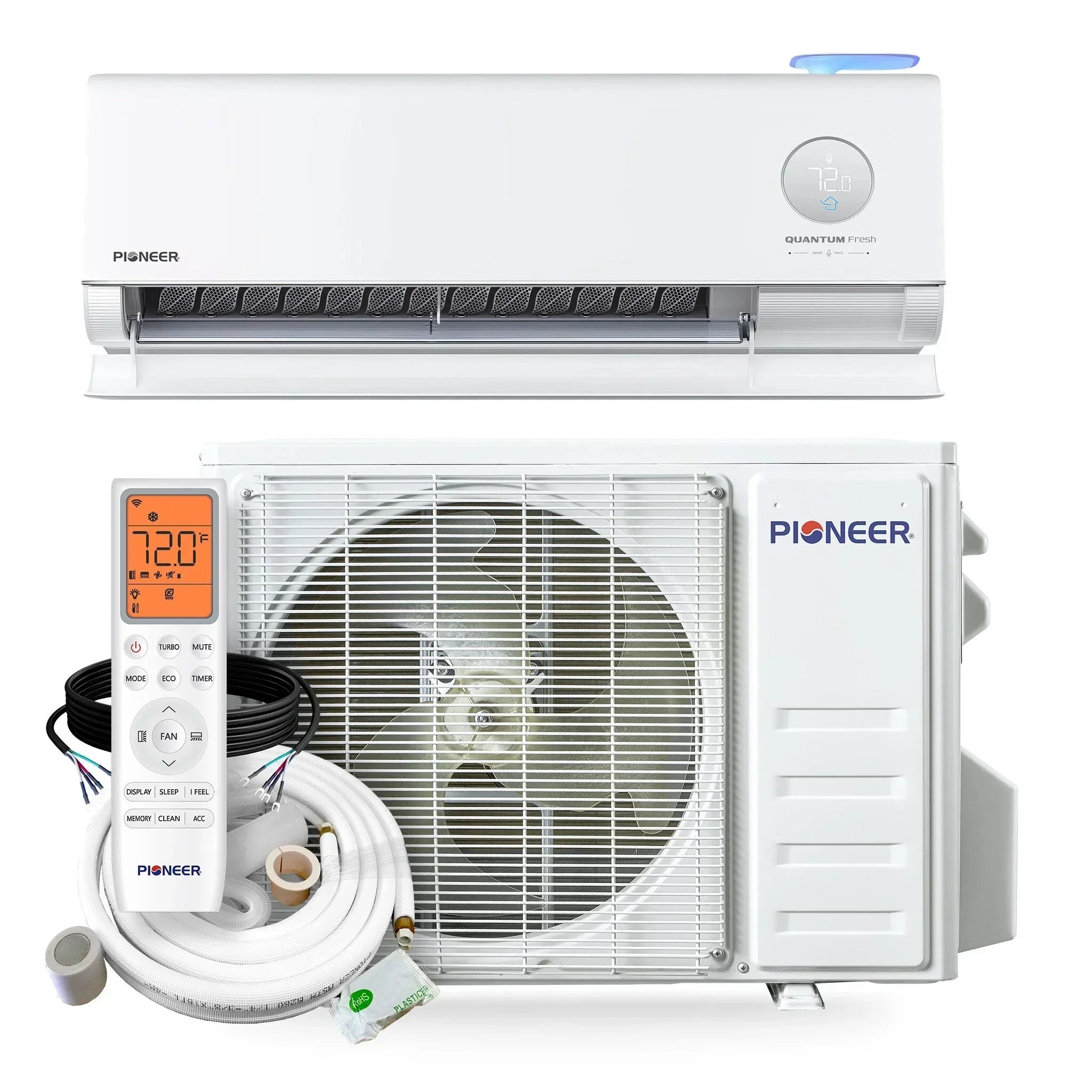 Pioneer® Quantum Fresh™ 12,000 BTU 24 SEER2 High-Wall Ductless Mini-Split Fresh Air Conditioner Inverter Heat Pump Full Set - Green Vista Living