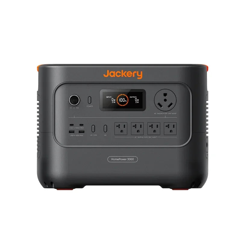 Jackery HomePower 3000 portable power station with multiple AC outlets and digital display