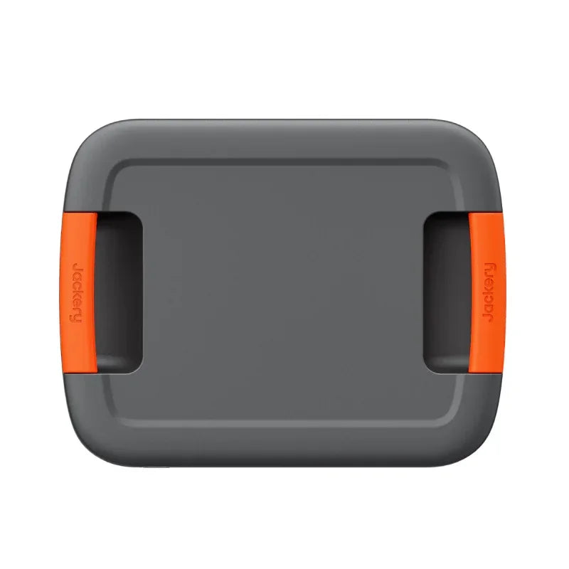 Jackery portable power station top view with gray body and orange handles