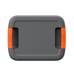 Jackery portable power station top view with gray body and orange handles
