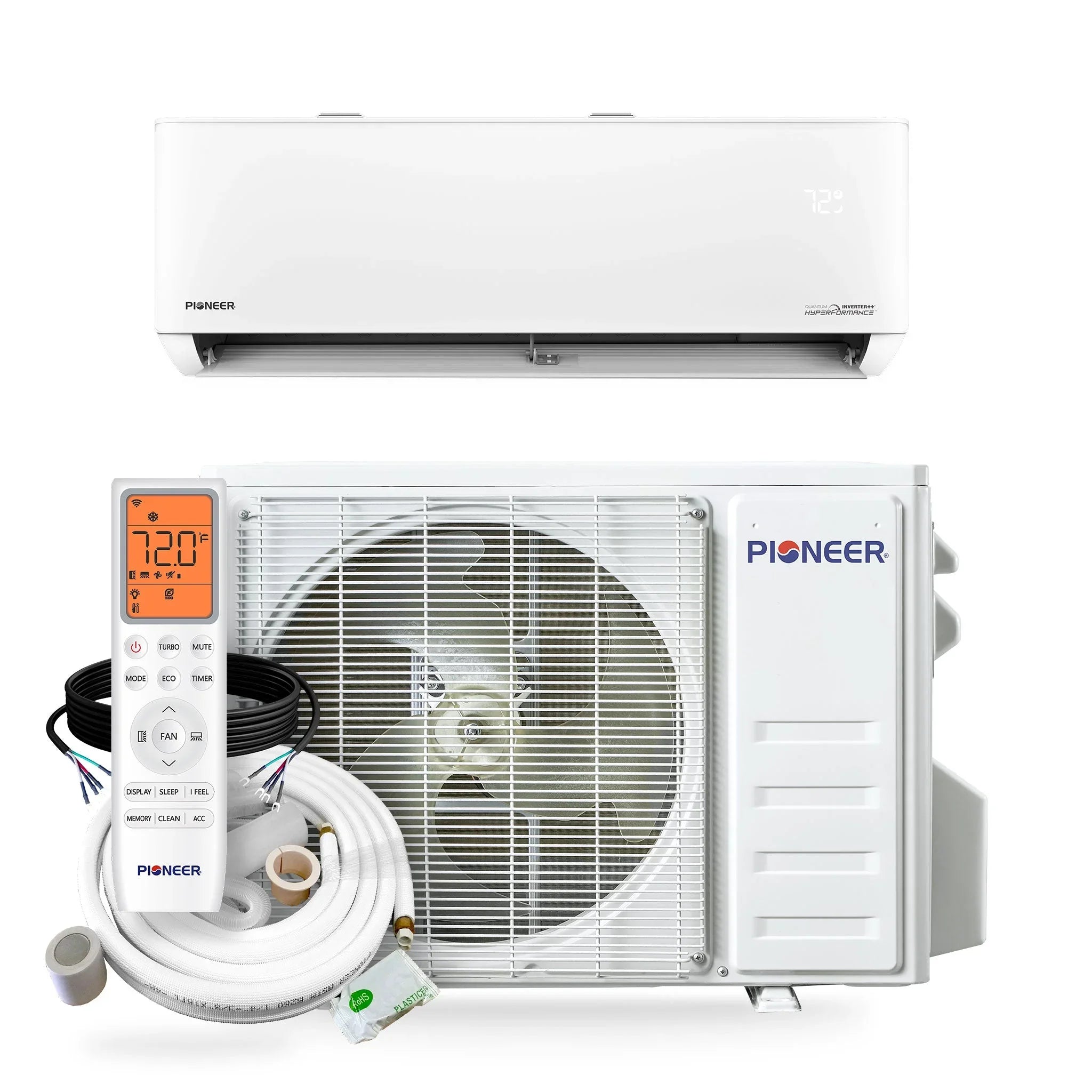 Pioneer® Quantum Hyperformance™ 9,000 BTU 25 SEER2 230V High-Wall Ductless Energy-Star Mini-Split Air Conditioner Inverter Hyper Heat Pump Full Set - Green Vista Living