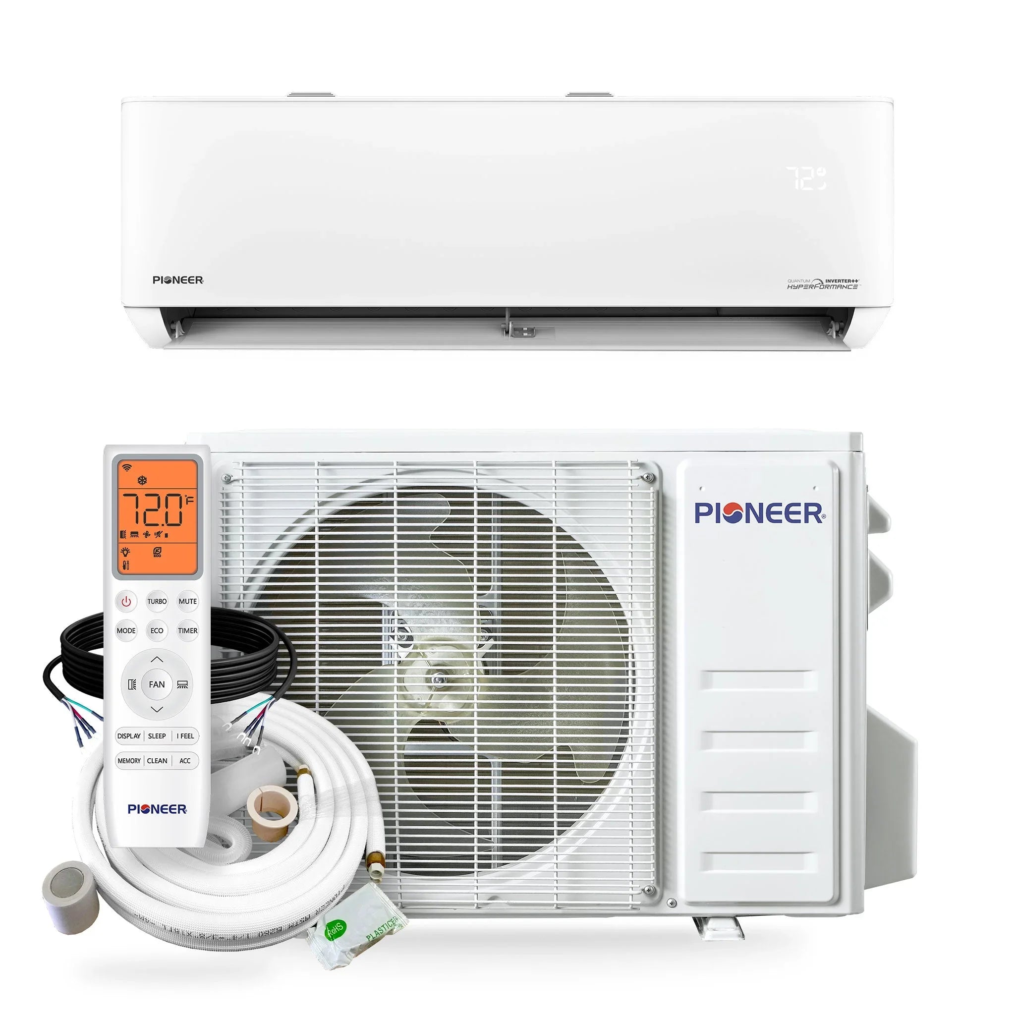 Pioneer® Quantum Hyperformance™ 24,000 BTU 22.5 SEER2 230V High-Wall Ductless Energy-Star Mini-Split Air Conditioner Inverter Hyper Heat Pump Full Set - Green Vista Living