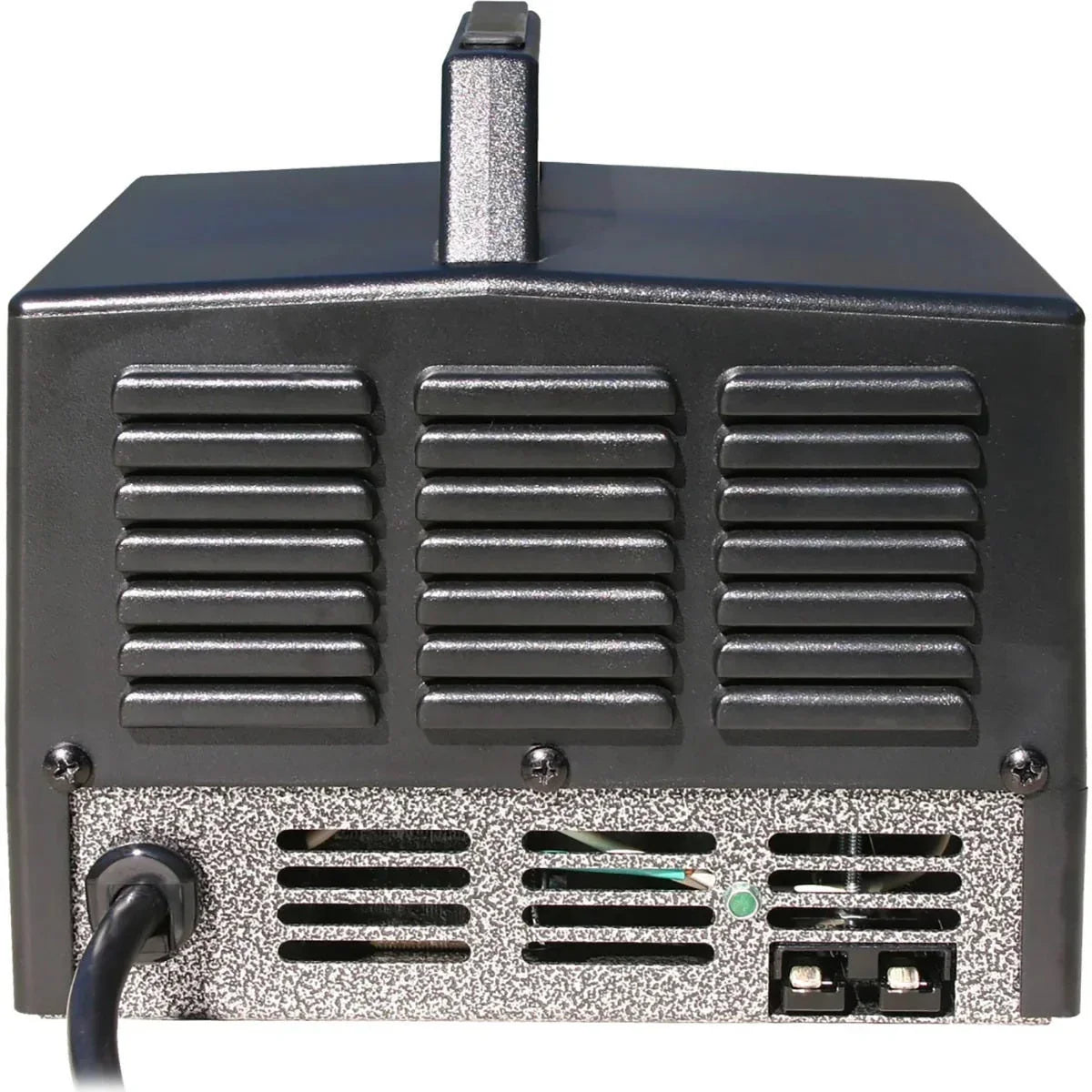 Iota inverter rear view showing cooling vents, power cord, and connection terminals
