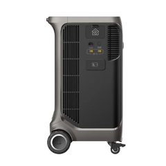 EcoFlow portable solar generator with wheels, side view, black and gray design