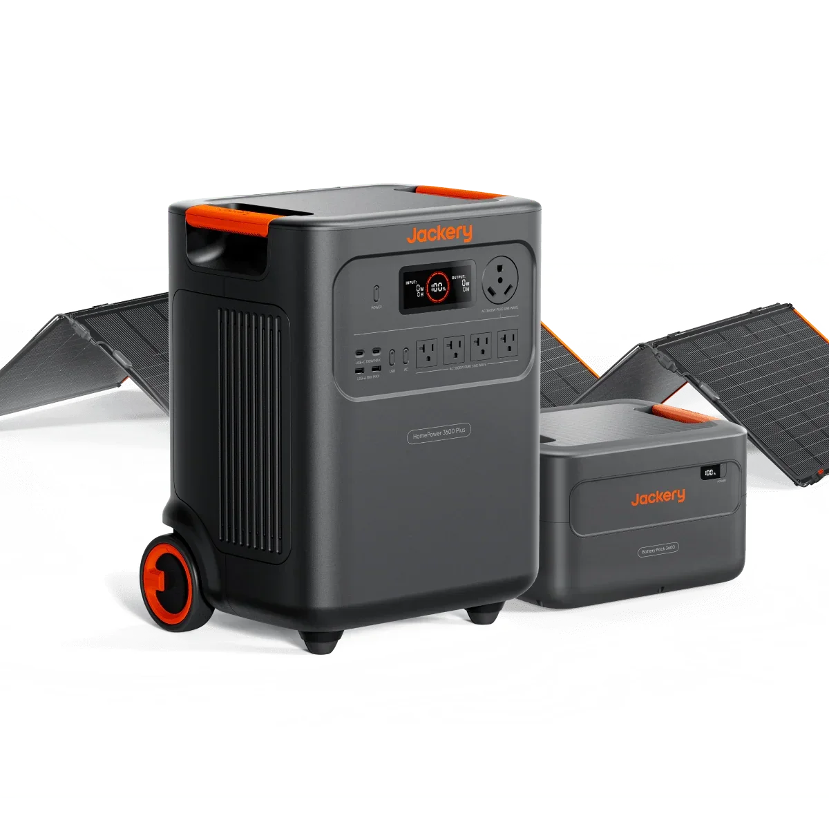 Jackery HomePower 3600 Plus portable solar generator with expansion battery and solar panels