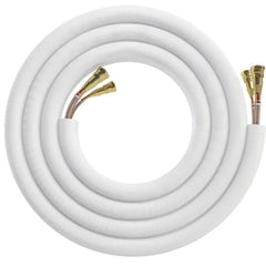 Coiled insulated copper AC line set with brass fittings, HVAC refrigerant tubing
