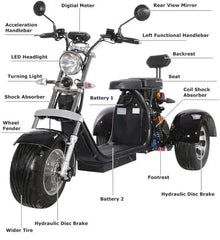 LinksEride CP3 2000W 60V Three Wheel Lithium Fat Tire Electric Scooter Trike - Green Vista Living