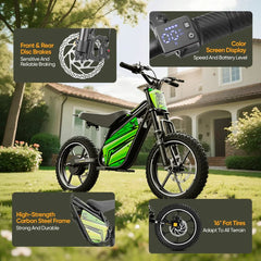 LinksEride S4 PLUS 500W 2Ah Teens Mini Electric Dirt Bike - Green Vista Living